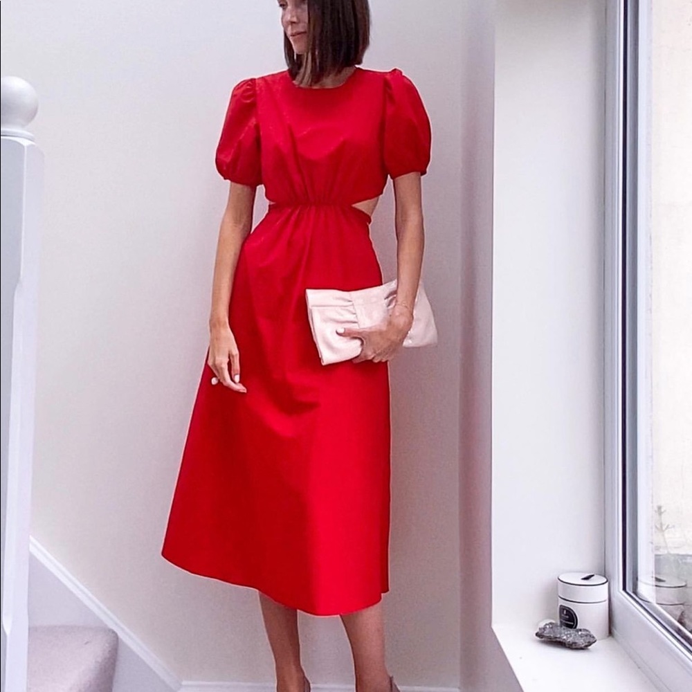 Zara Cut-Out Poplin Puff Sleeve Dress